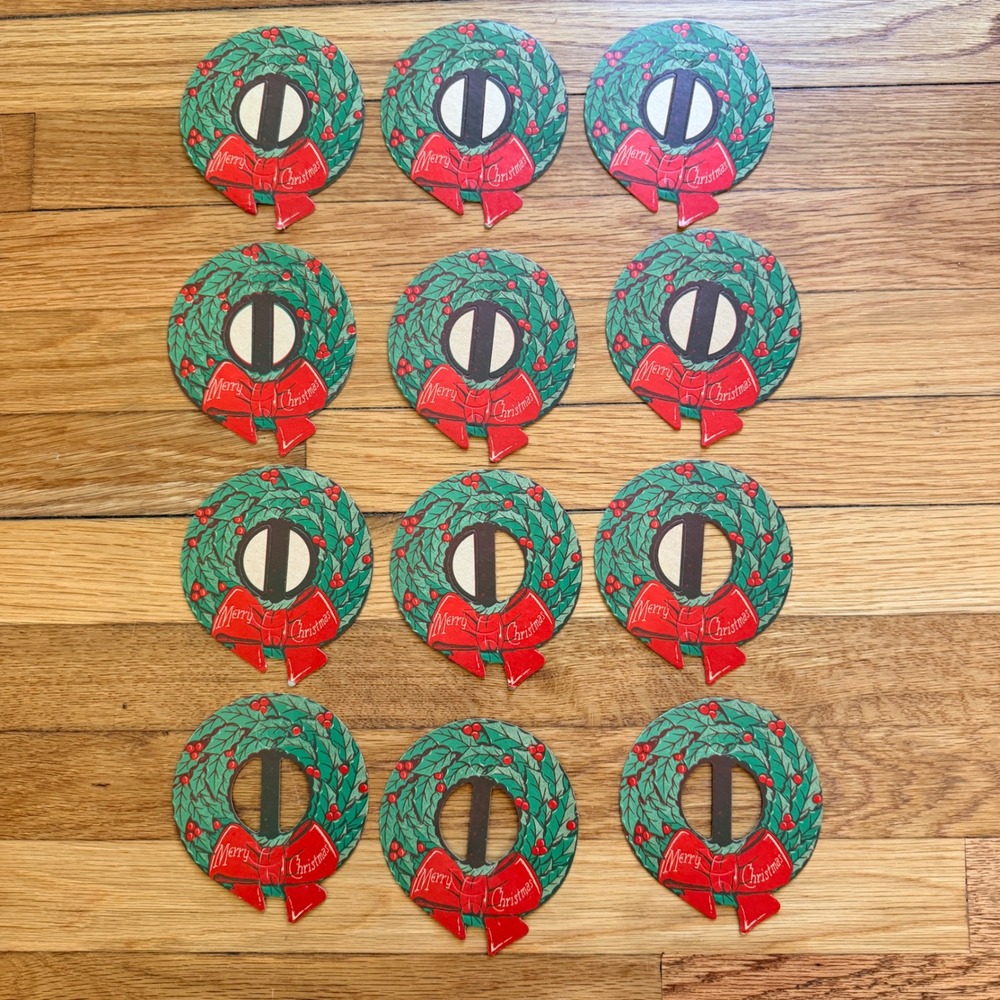 E Rosen Company Lot of 12 Christmas Wreath‎ Candy Cards Paper Ephemera 1930's